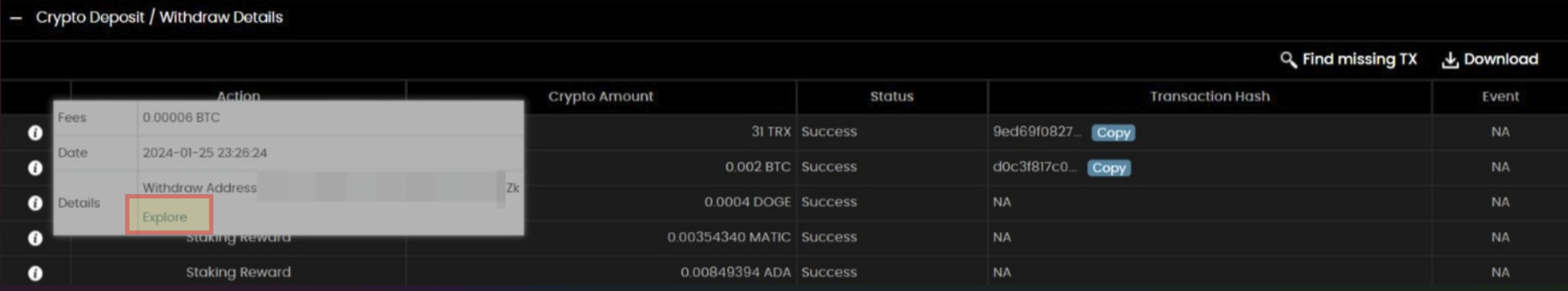Crypto withdrawal blockchain explorer link