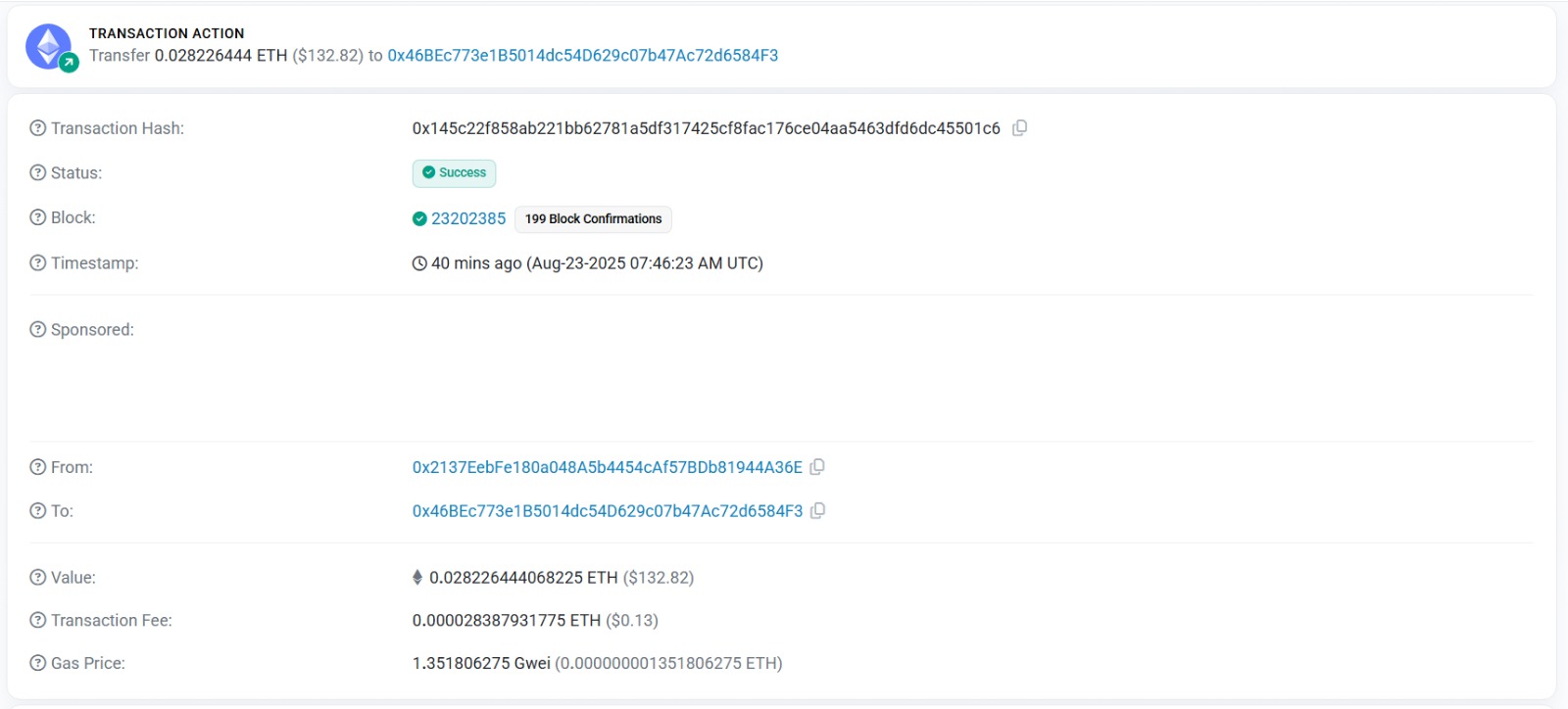 ETH block explorer transaction details page